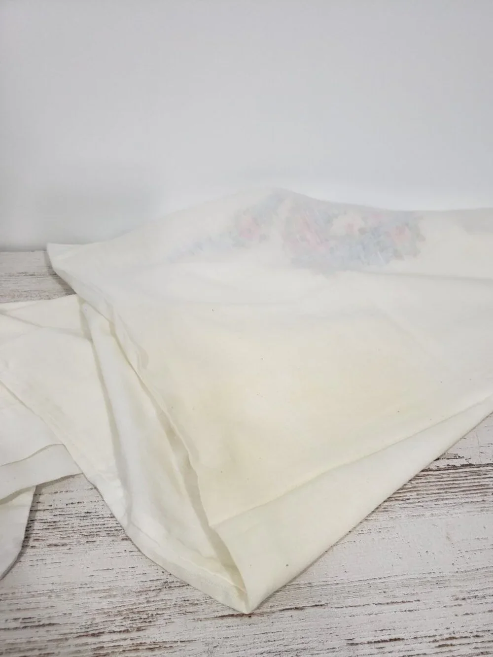 Embroidered Cross Stitched Floral Standard Pillowcases Pair  Vintage